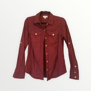 True Religion Maroon Button Up with Silver Buttons